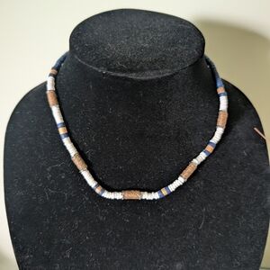 Elegant Blue and Brown Beaded Necklace
